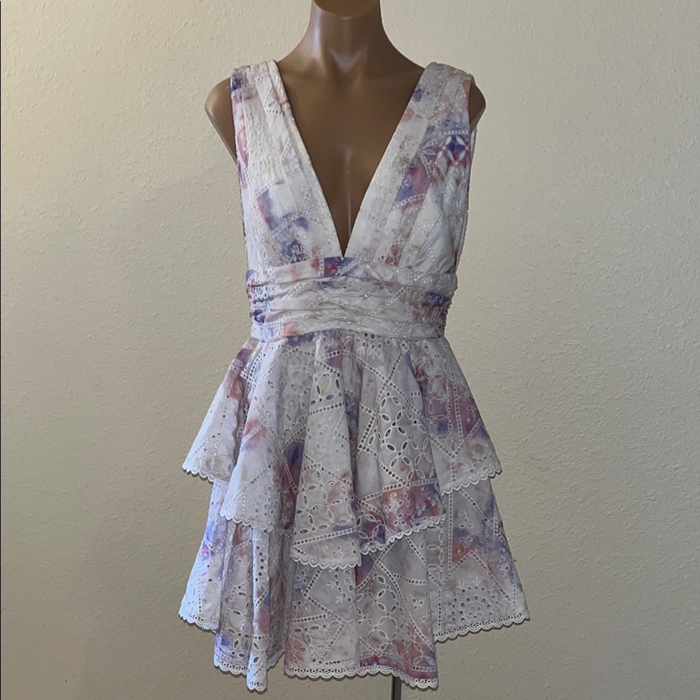 Elegant White and Purple Tier Dress